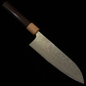 Yuta Katayama VG10 Damascus Polished Santoku Knife with Rosewood Chestnut Handle (170mm)
