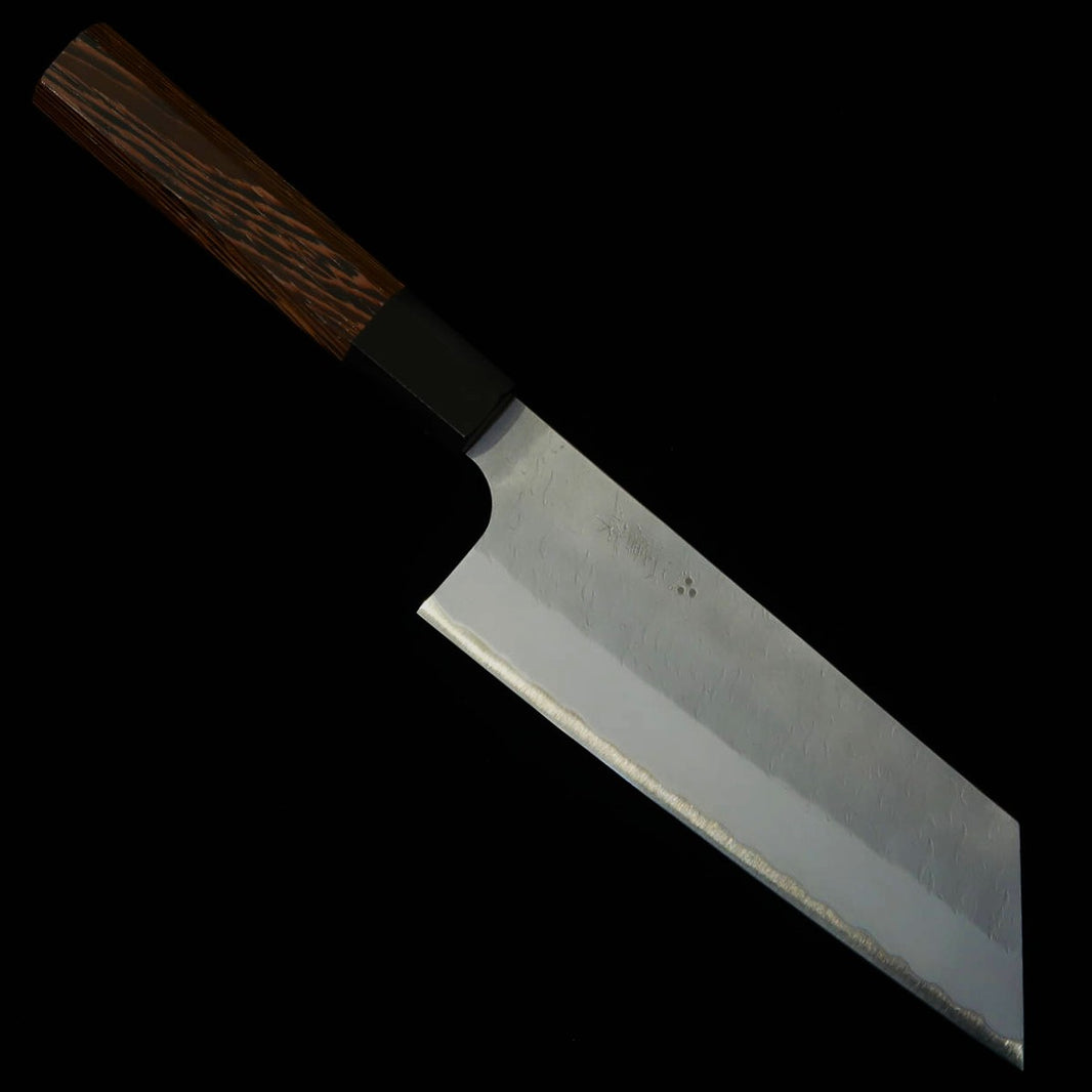 二唐刃物鍛造所 NIGARA 切付菜切 青紙スーパー 鎚目 ウェンジ八角柄（180mm）