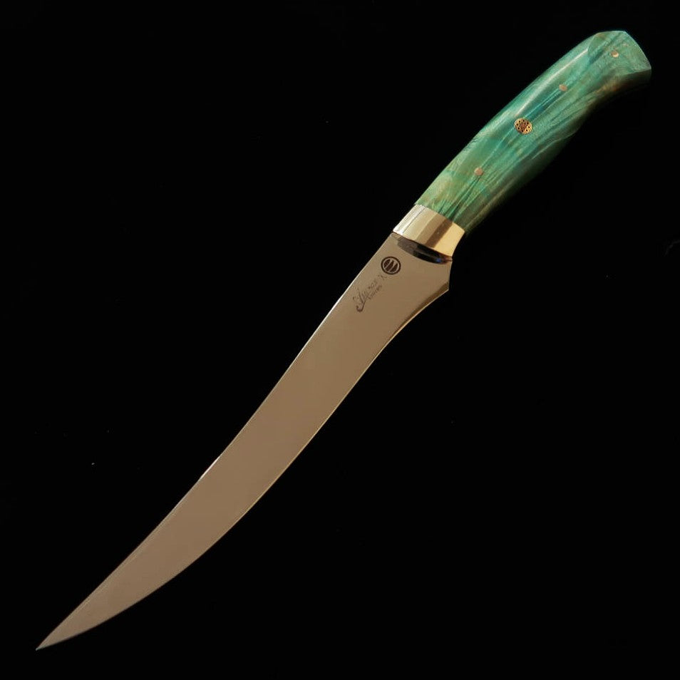 Asurah Knives × Miura MIURA SUS420J2 acabamento espelhado cabo customizado verde faca filé (160 mm)
