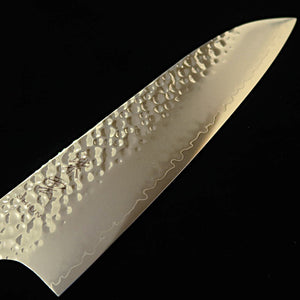 SEKIKANETSUGU Shiun, santoku VG10, martelé, motif feuille d’or en cuivre, manche octogonal en chêne laqué (170 mm)