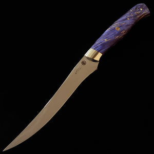 Asurah Knives × Miura MIURA SUS420J2 Acabamento espelhado Cabo customizado azul Faca filé (160 mm)