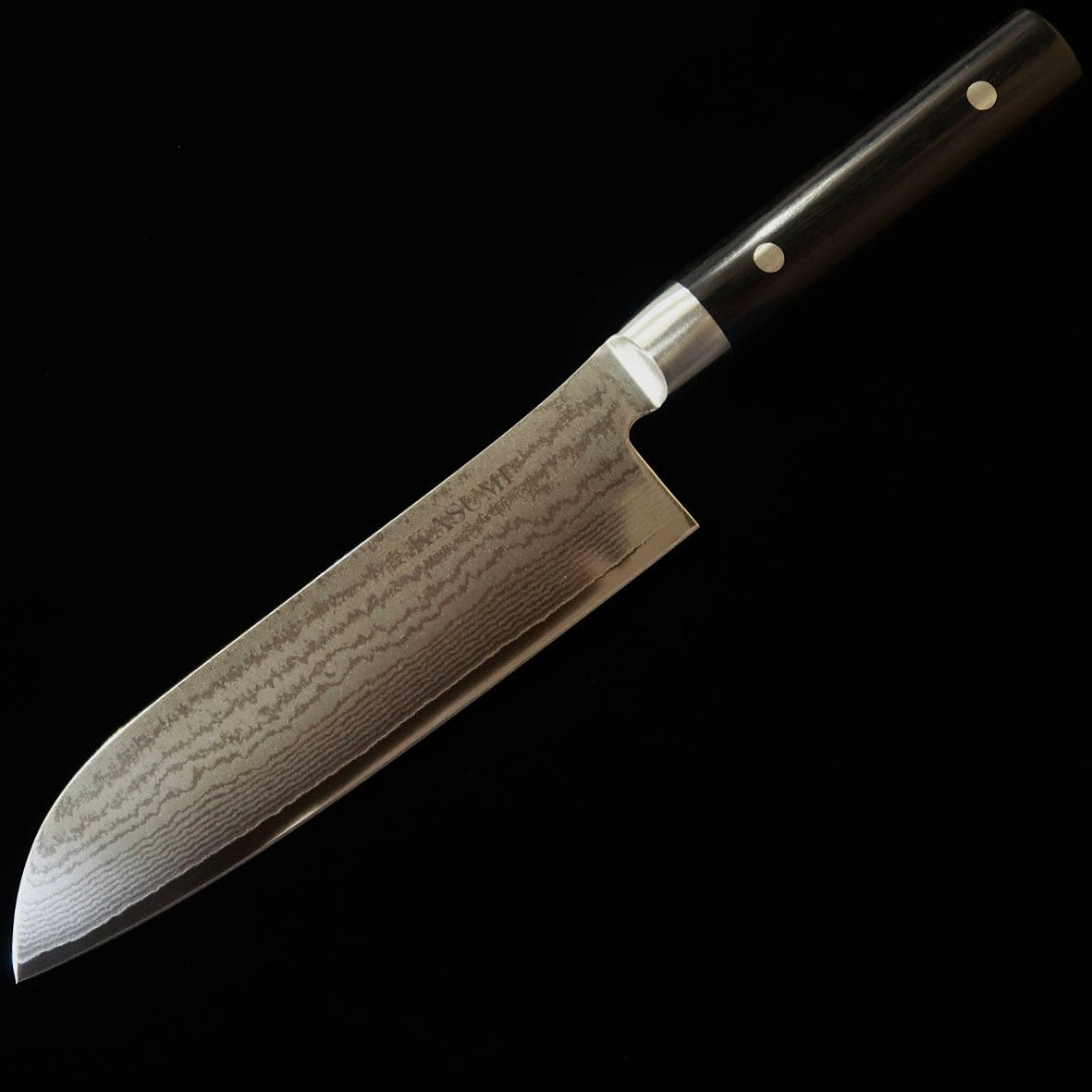 Couteau Santoku Kasumi VG10 Damas avec manche en bois composite noir par Sumikama (180 mm)