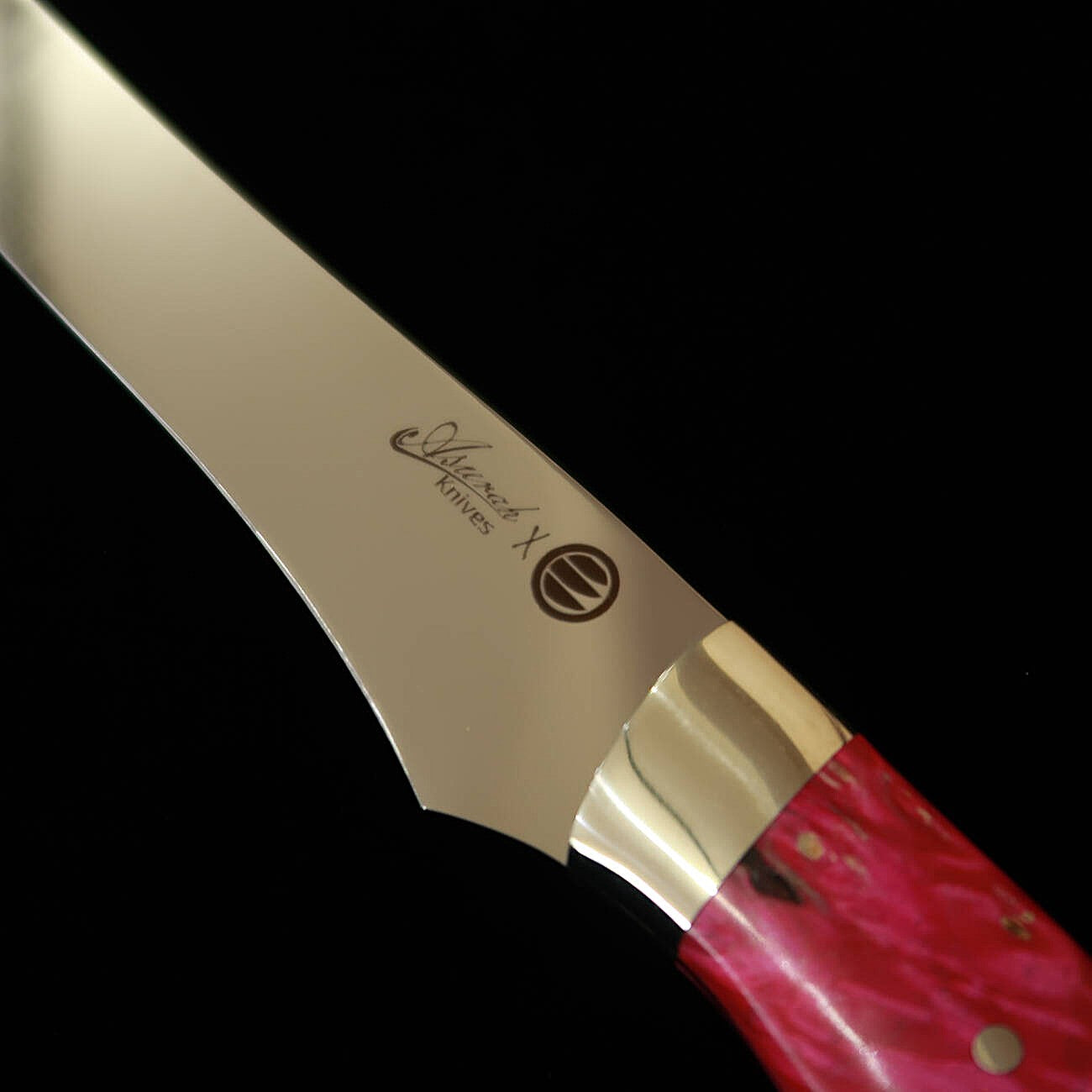 Asurah Knives × 三浦 MIURA SUS420J2  鏡面仕上げ カスタムハンドル ピンク フィレナイフ (160mm)