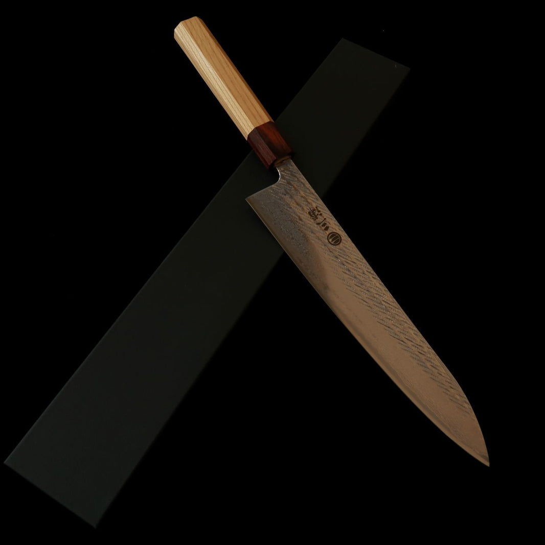 MIURA Gyuto, Ginsan no. 3, Rope-Pattern Damascus with Keyaki Octagonal Handle (240mm)
