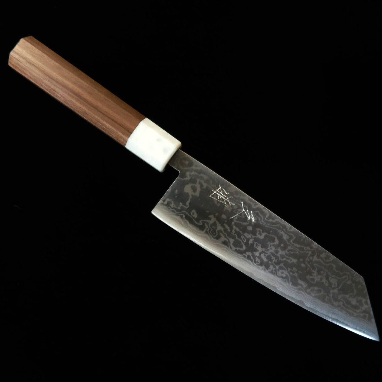 Couteau Bunka/Santoku Miura (Acier Aogami #2 / Plaquage Inox Nickel Damas / Manche Noyer) (165 mm)