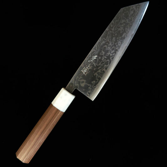 Couteau Bunka/Santoku Miura (Acier Aogami #2 / Plaquage Inox Nickel Damas / Manche Noyer) (165 mm)