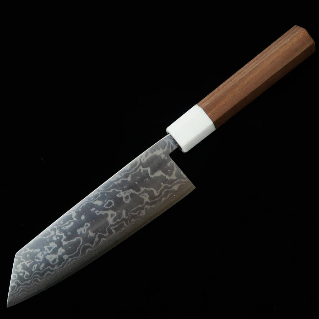 Couteau Bunka/Santoku Miura (Acier Aogami #2 / Plaquage Inox Nickel Damas / Manche Noyer) (165 mm)