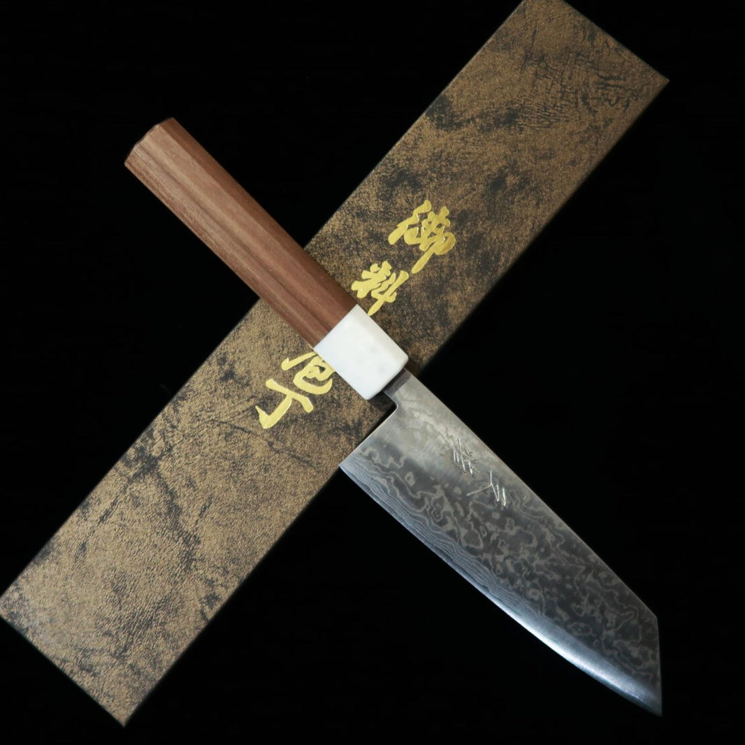 Miura MIURA Bunka aço azul nº2, sanduíche em inox, Damasco de níquel cabo de nogueira (165 mm)