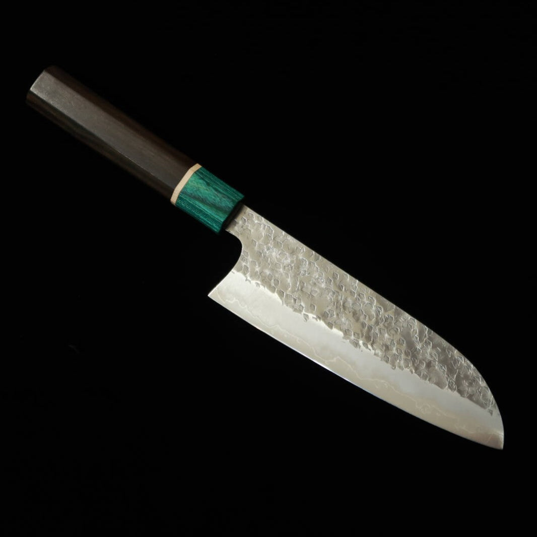 STYLE-K Makoto Kurosaki Santoku Midori-zuki Samidorizuki SGSTRIX, martelada, cabo octogonal em ébano (165 mm)