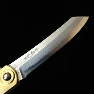 Folding knife HIGONOKAMI Multilayer Steel with Brass Handle, Large, in Paulownia Wood Box