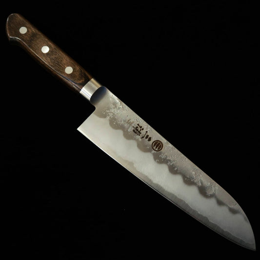 Couteau Santoku Miura, acier Gin-san (Argent 3), avec mitre, manche en bois composite brun (180 mm)