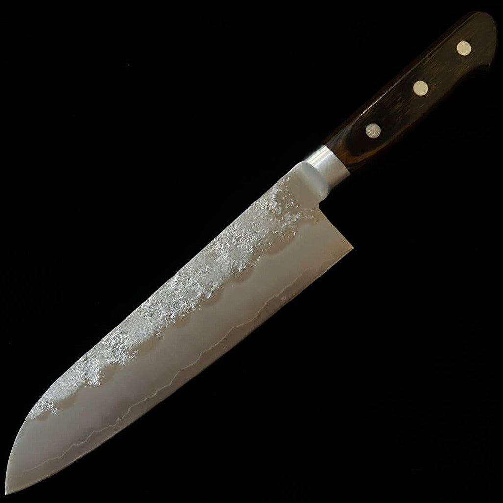 Couteau Santoku Miura, acier Gin-san (Argent 3), avec mitre, manche en bois composite brun (180 mm)
