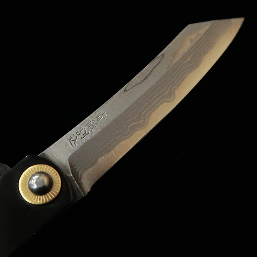 HIGONOKAMI Higonokami de múltiples capas, mango negro grande, con caja de paulonia