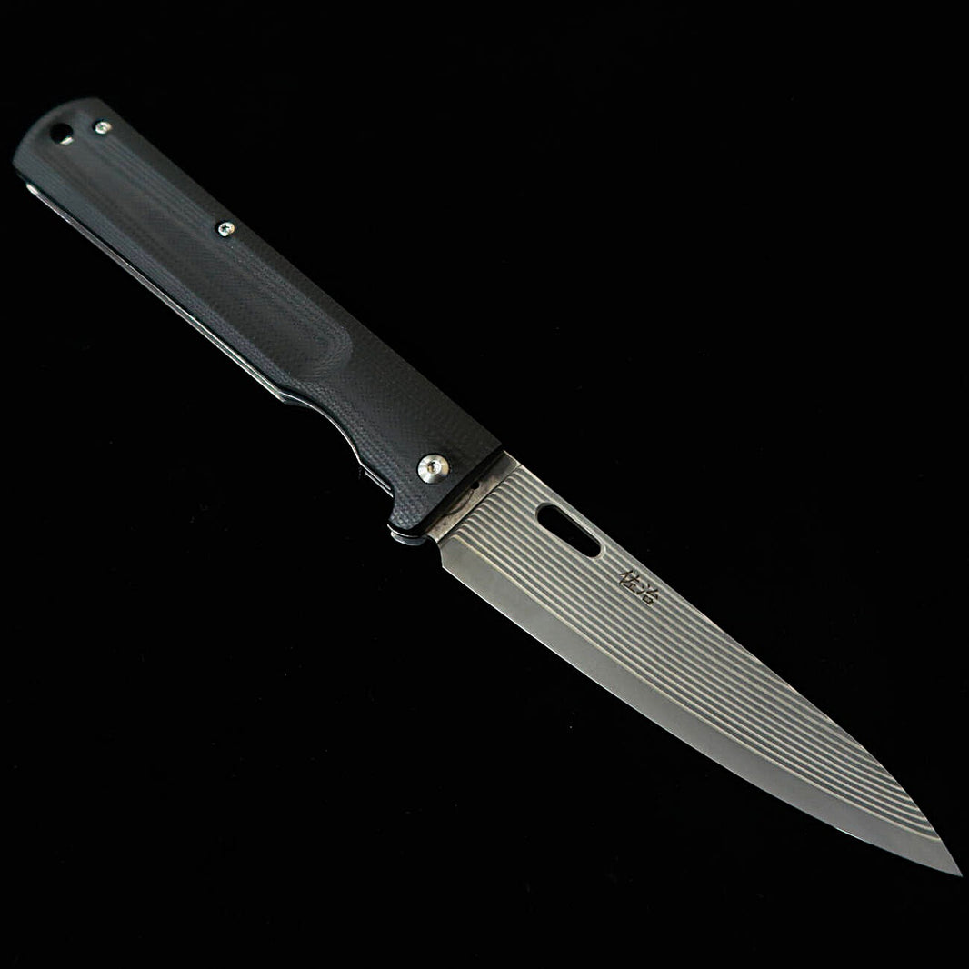 Saji Takeshi Folding Petty Knife SG2 Black Damascus (150mm)