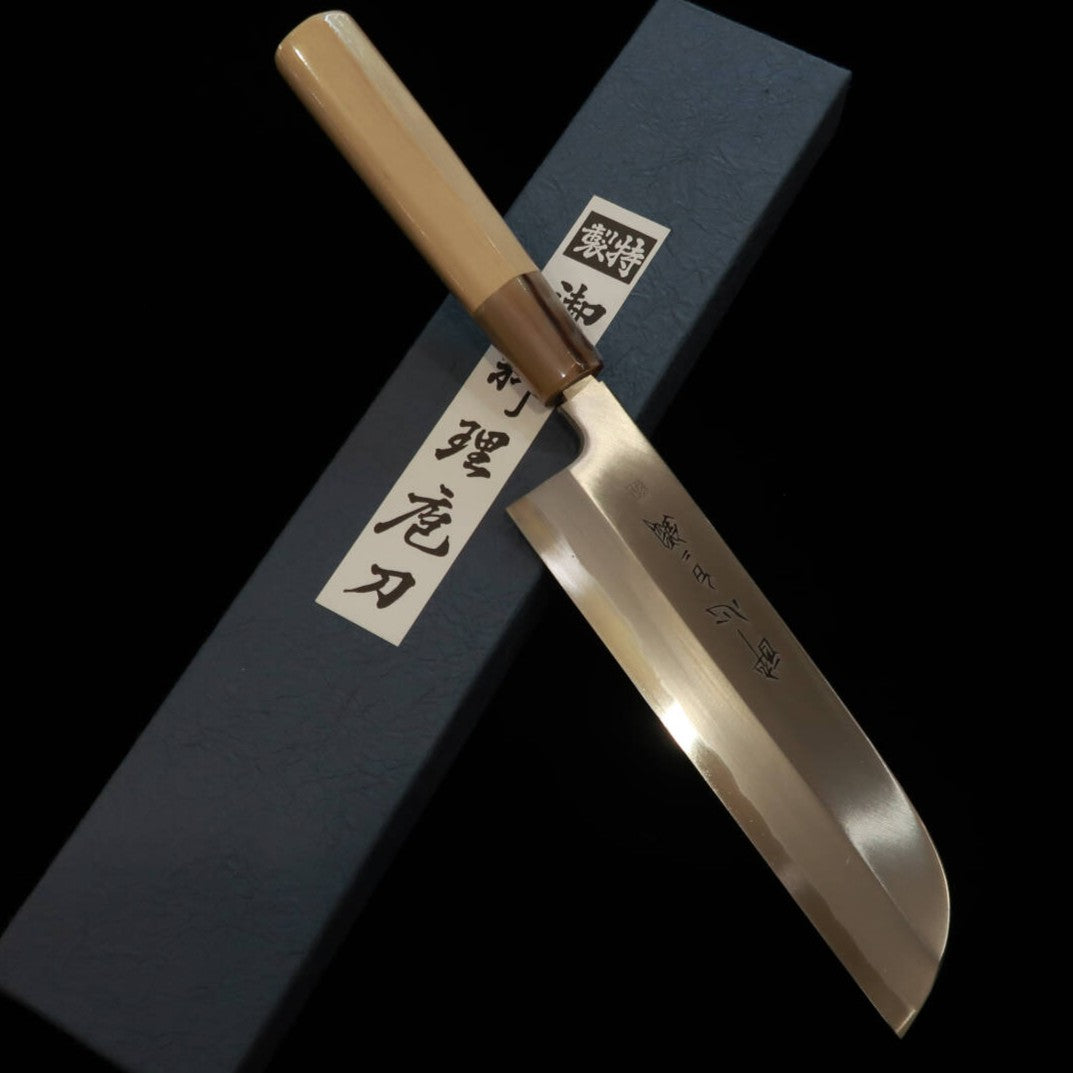 【OUTLET】酔心SUISIN 絆シリーズ　鎌形薄刃 白紙二号 朴栗型柄 (195mm)　アイケ有り
