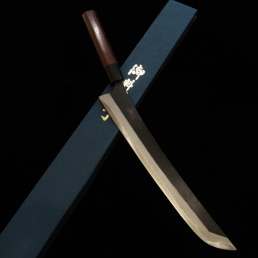 Miura MIURA by Shindo Sujihiki de punta redondeada Aogami No.2 acabado negro, mango octogonal de palisandro rojo (270/300 mm)