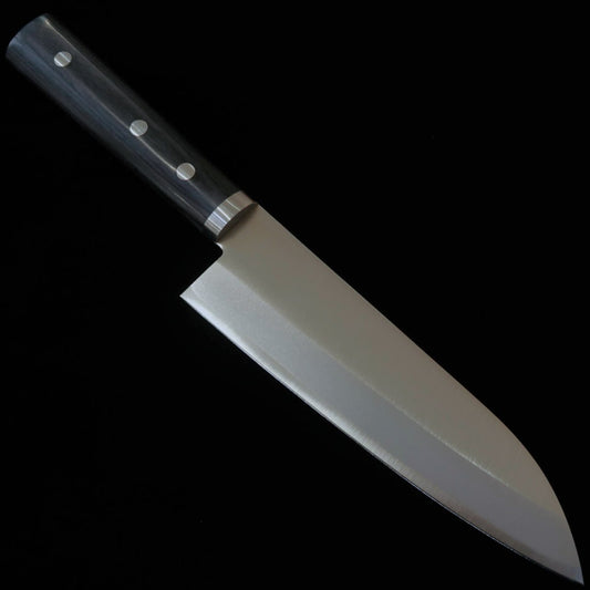 Miura Santoku Knife, Carbon Steel, Stainless Steel Inlaid, Laminated Reinforced Wood Handle (160mm)
