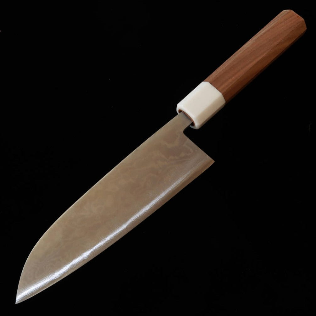 Couteau Santoku Miura (Acier Aogami #2 / Plaquage Inox Nickel Damas / Manche Noyer) (165 mm)