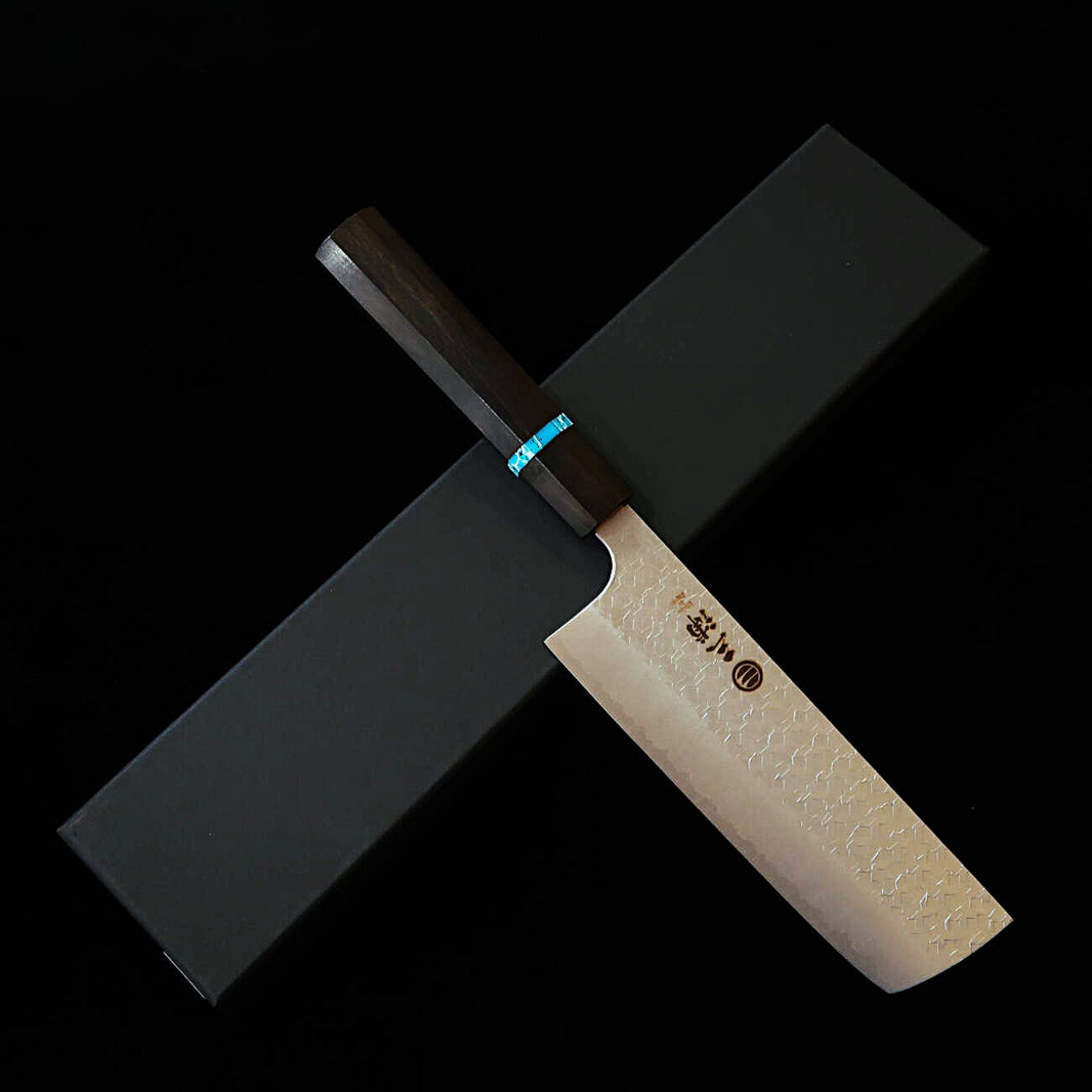Miura MIURA Nakiri SG2 Hammered Finish Ebony Turquoise Octagonal Handle (160mm)