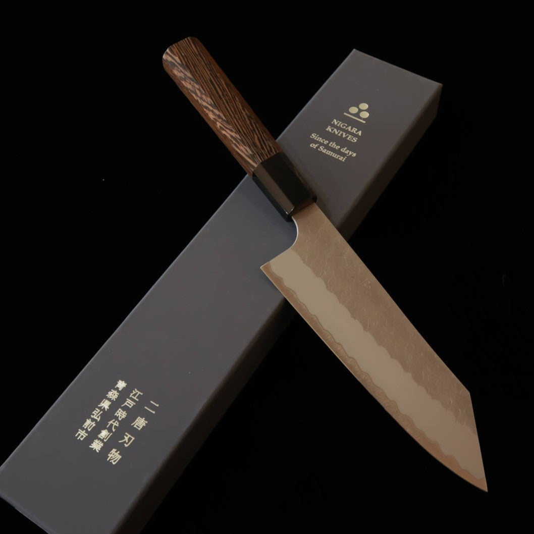 二唐刃物鍛造所 NIGARA 文化 青紙スーパー 鎚目 ウェンジ八角柄（180mm）