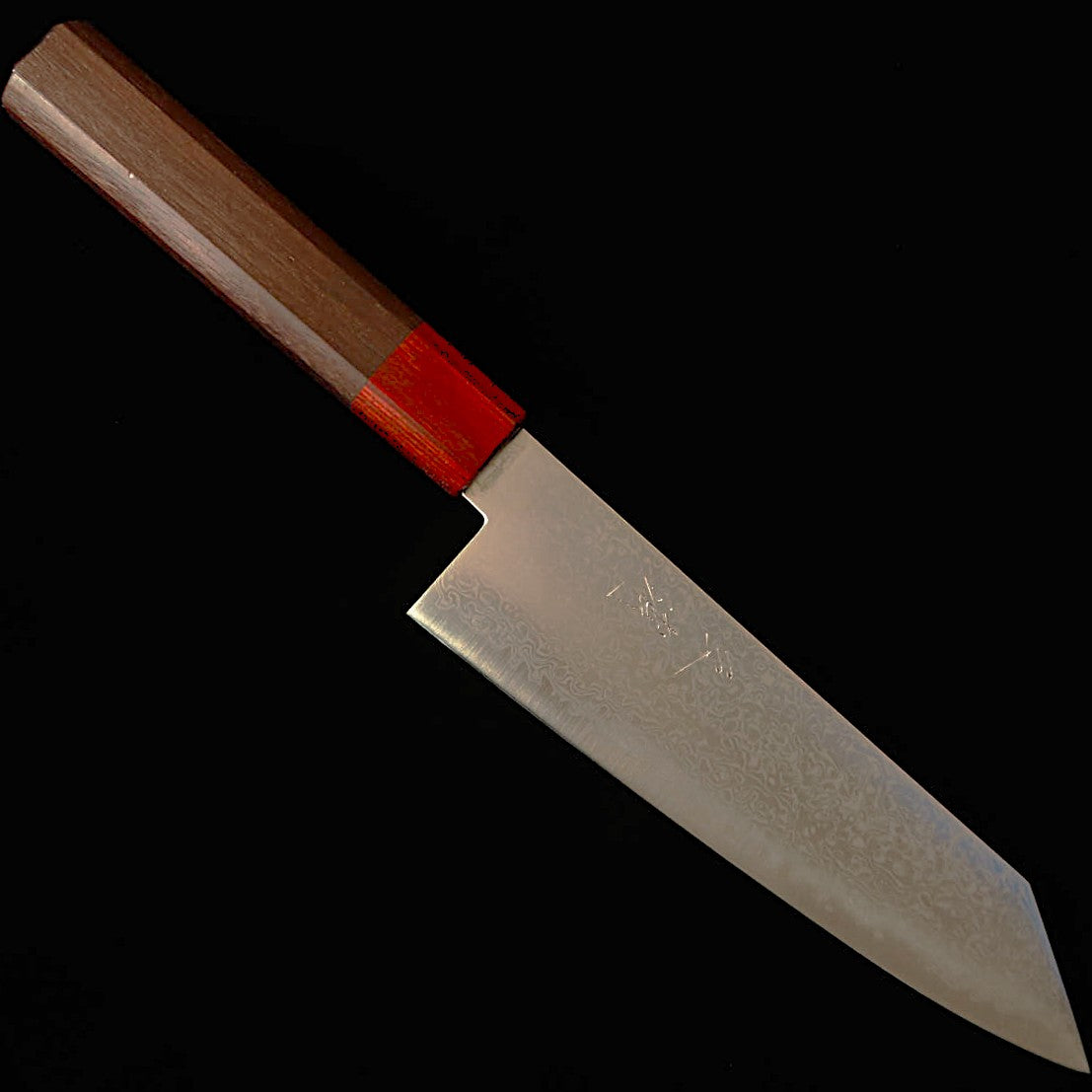 MIURA Bunka (Santoku), VG10, Damasco, Mango de Palo de Rosa con VIrola de Madera Laminada Roja