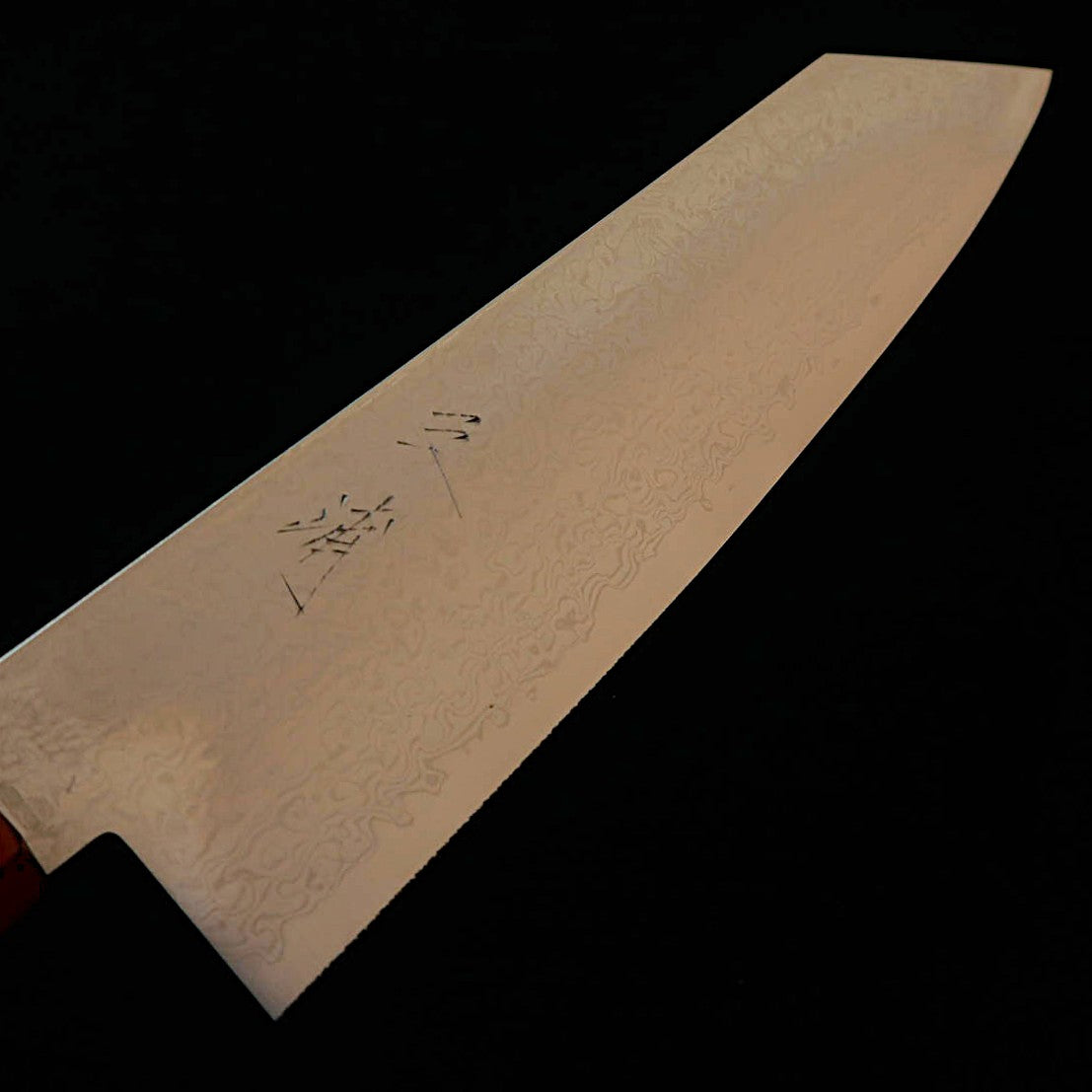 MIURA Bunka (Santoku), VG10, Damasco, Mango de Palo de Rosa con VIrola de Madera Laminada Roja