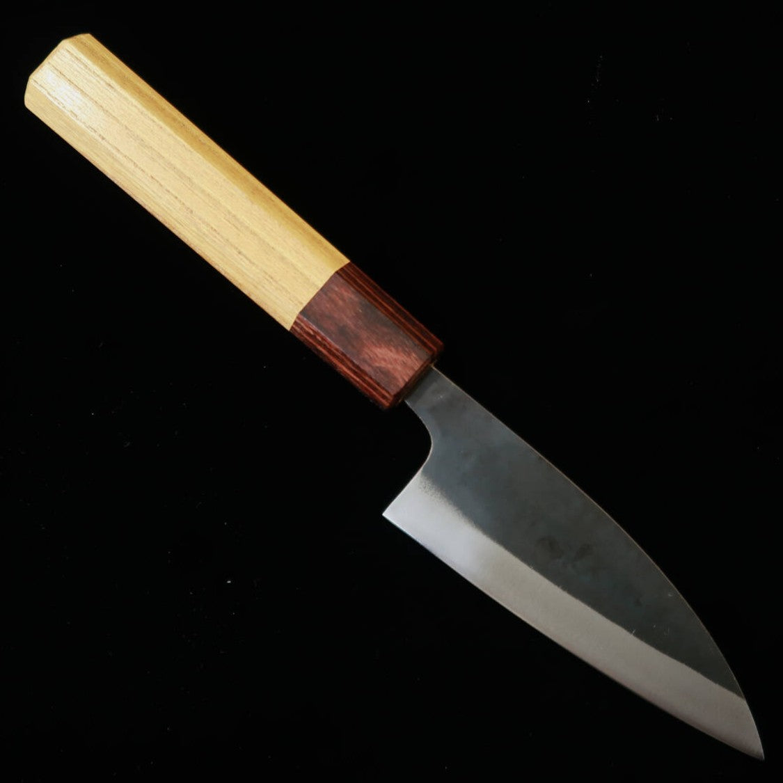 Miura Horse Mackerel Slicer, Blue Steel No. 1, Kurouchi, Stainless Clad with Keyaki Wood Octagonal Handle (105/145mm)