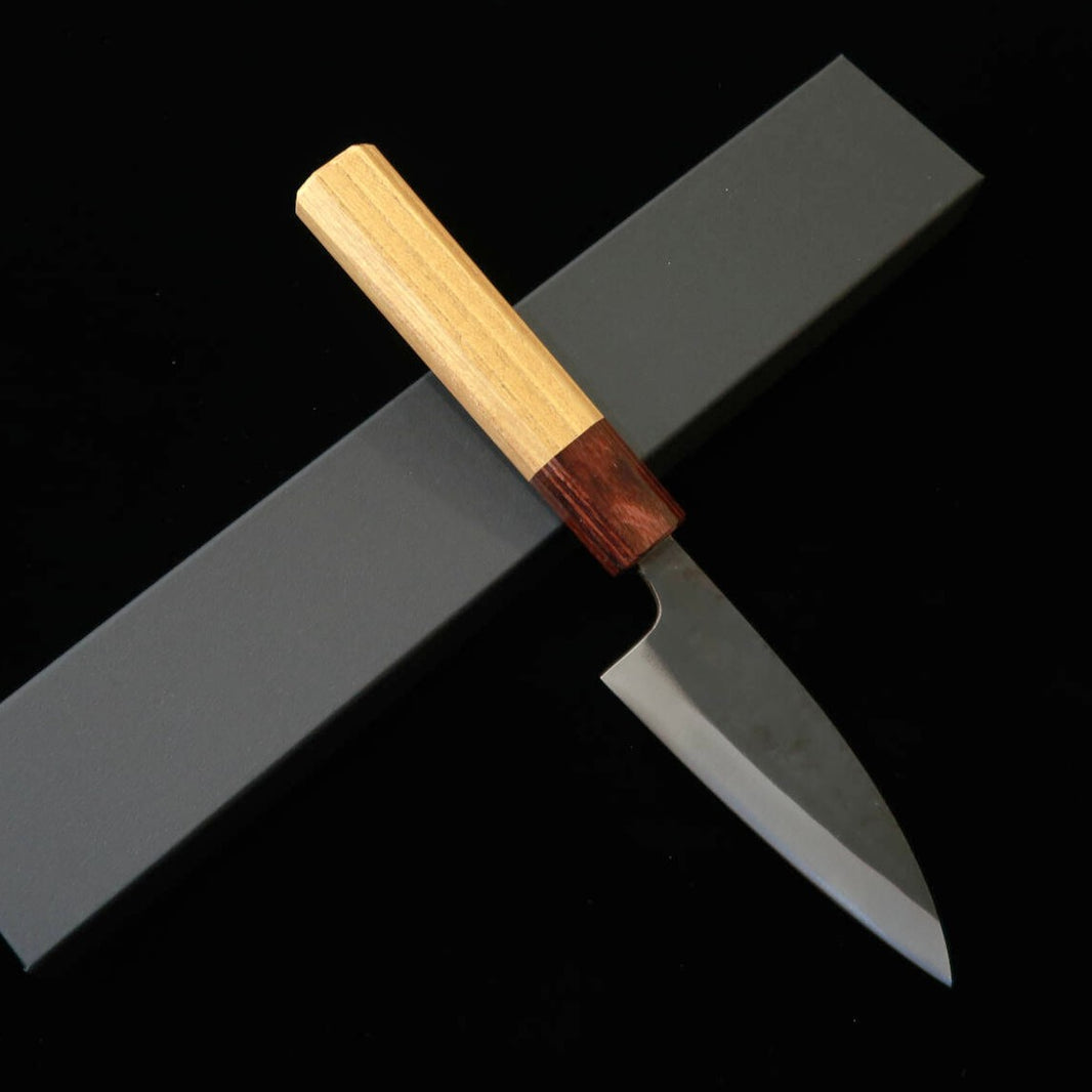 MIURA Ajikiri, Blue Steel No. 1, Kurouchi, Stainless Clad with Keyaki Wood Octagonal Handle (105/145mm)