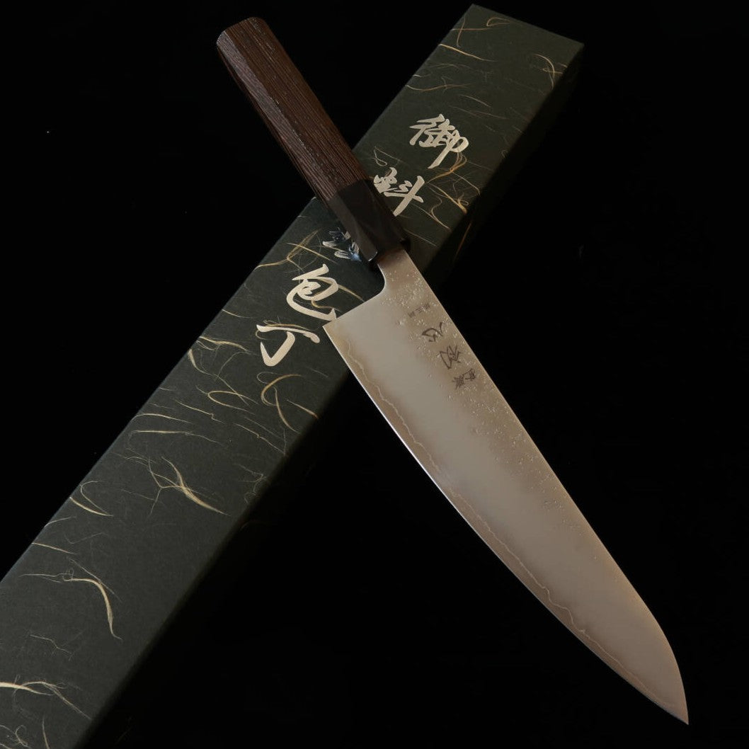 HATSUKOKORO Shoshin Ginrei gyuto Gin-san n°3, finition « peau de poire », manche en wengé (210 mm)