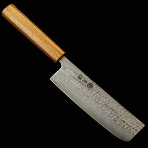 Miura MIURA Nakiri Gin-san nº3, padrão de corda, damasco, cabo octogonal em carvalho transparente (165 mm)