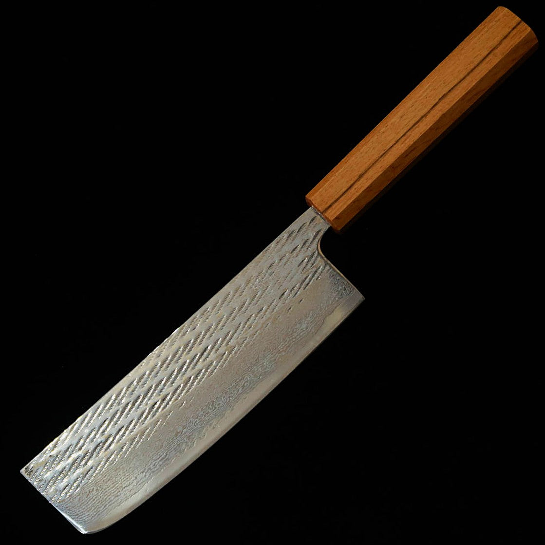 Miura MIURA Nakiri Knife, Silver Paper No. 3, Rope Pattern, Damascus Steel, Transparent, Octagonal Oak Handle (165mm)