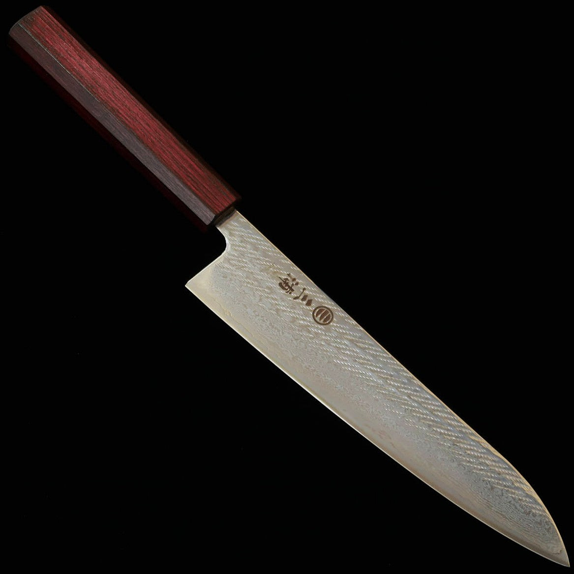 Miura Gyuto, Ginsan Steel No. 3, Rope Pattern, Damascus, Purple Oak, Octagonal Handle (210mm)
