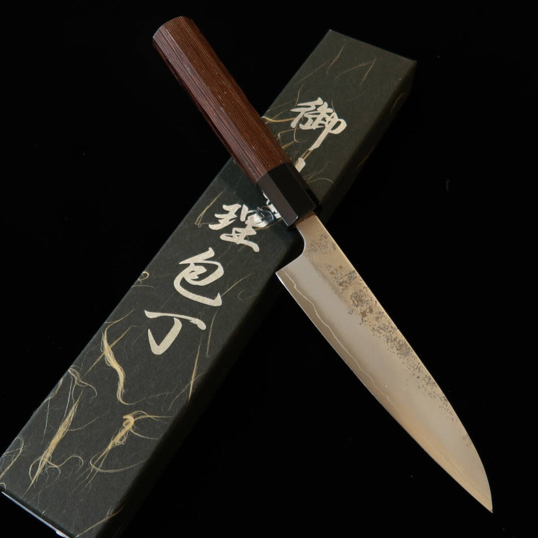 HATSUKOKORO – Série Ginrei, acier Gingami n°3, finition « nashiji », couteau petty, manche en wengé (130 mm)