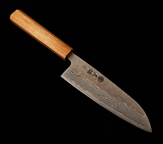 Miura MIURA – Santoku – Acier suédois – Finition Nashiji (peau de poire) – Manche octogonal en chêne (165 mm)