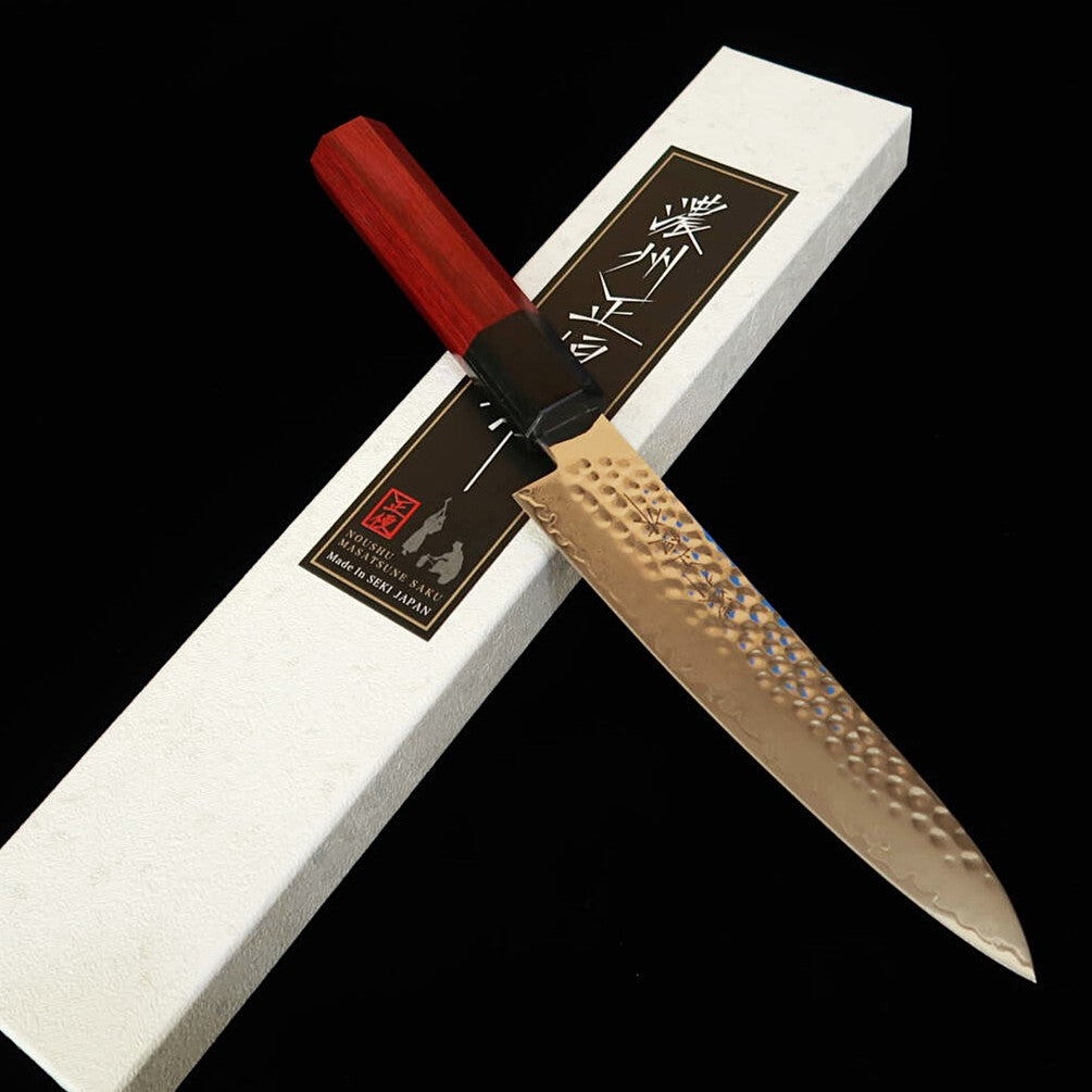 V.ROAD Nosyu Masatsune petty VG10 martillado, 33 capas damasco, mango laminado reforzado rojo×negro (150 mm)