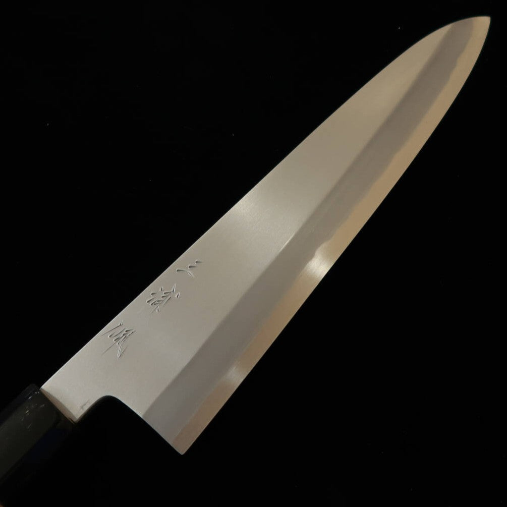 Couteau Gyuto Miura Obidama - Lame Simple Tranchant (Kataba), Acier Shirogami n°2 (Blanc n°2), Finition So-Bokashi, Manche Octogonal en Magnolia (210/240 mm)
