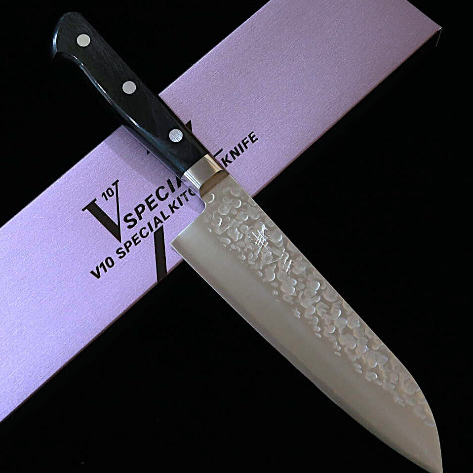 Miura VG10 Santoku Knife, Hammered Finish, Black Plywood Handle (170mm)