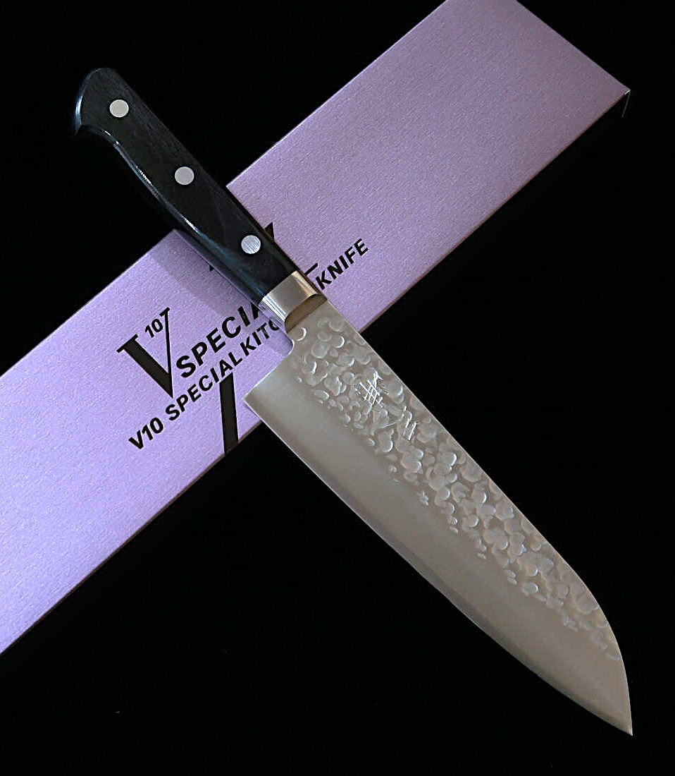Miura MIURA – Santoku – VG10 – Finition martelée (Tsuchime) – Manche en contreplaqué noir (170 mm)