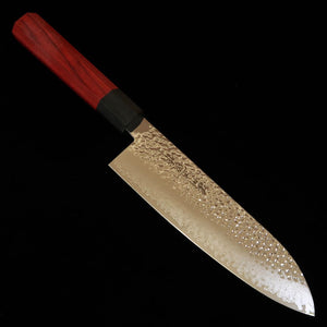 V.ROAD Nosyu Masatsune santoku VG10, martelado, damasco de 33 camadas, cabo laminado reforçado vermelho × preto (180 mm)