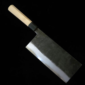 Miyazaki Kajiya Aogami Super Soft Iron Laminated Chinese Chef's Knife - Camellia - Magnolia Octagonal Handle (200mm)