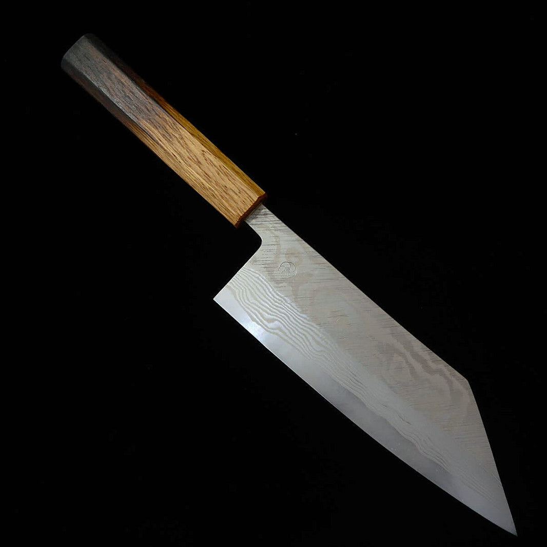 宮崎鍛冶屋  MIYAZAKI KAJIYA 銀紙三号 鎚目ダマスカス サブゼロ - 椿 - 文化 - 焼漆樫柄（180mm）