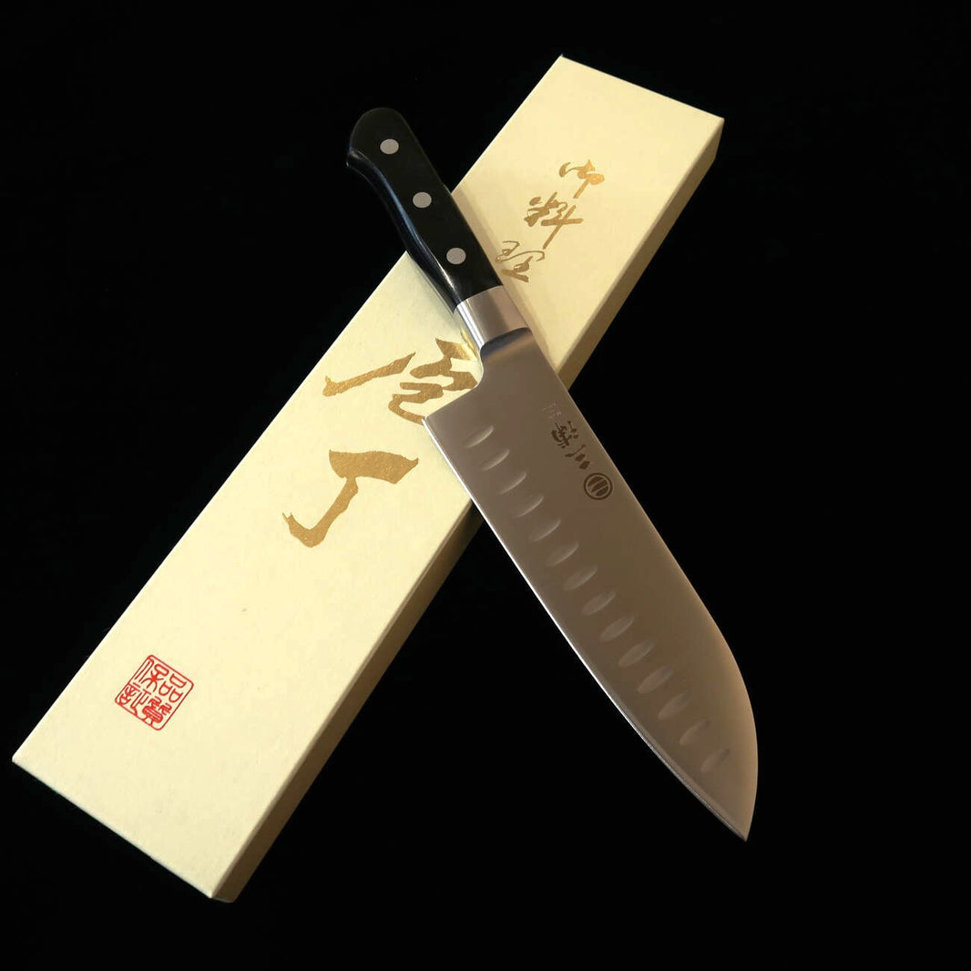 MIURA santoku en molybdène type saumon, lame alvéolée (dimple)