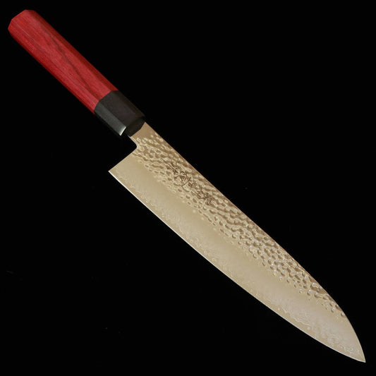 Nosyu Masamune Gyuto, VG10 Tsuchime 33-Layer Damascus, Laminated Reinforced Handle Red x Black (210mm)