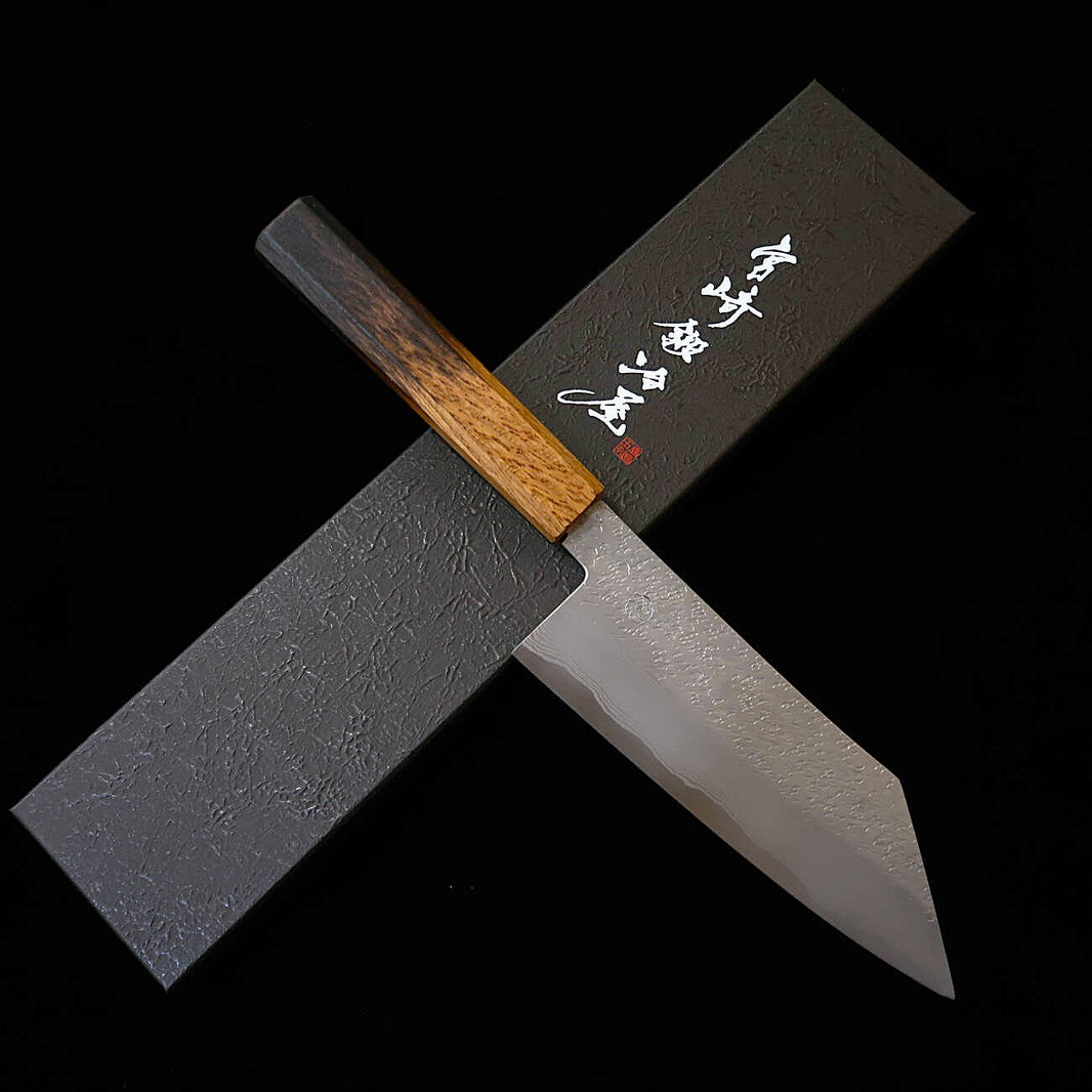 宮崎鍛冶屋  MIYAZAKI KAJIYA ZA18 鎚目ダマスカス サブゼロ - 椿 - 文化 - 焼漆樫柄 （180mm）