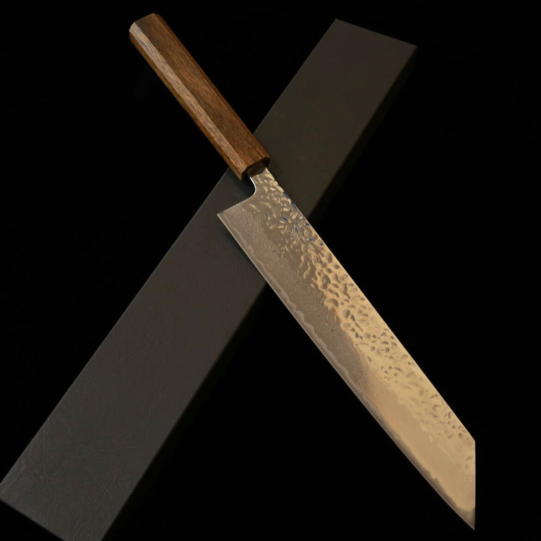 HADO Hado Okina-ryu AUS-10 Tsuchime espelhada Damasco cabo de carvalho preto K-tip Gyuto (240mm)