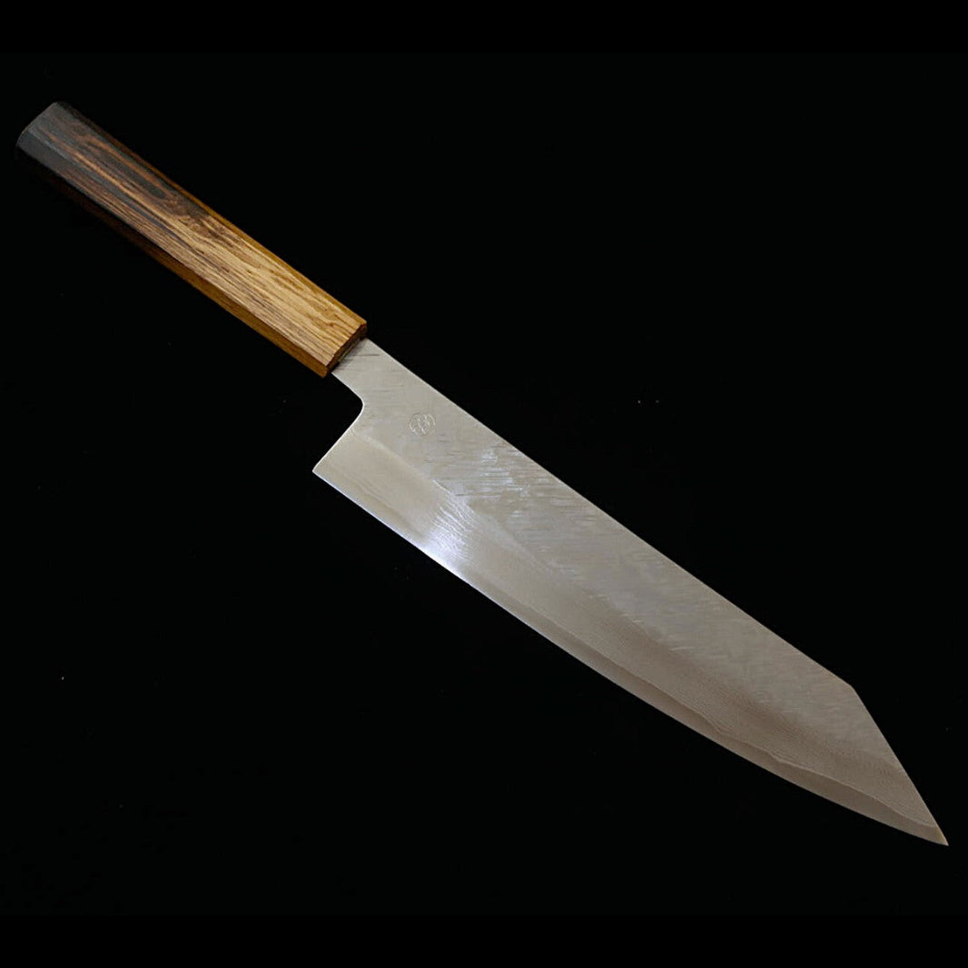 宮崎鍛冶屋  MIYAZAKI KAJIYA ZA18 鎚目ダマスカス サブゼロ - 椿 - 切付牛刀 - 焼漆樫柄 （240mm）