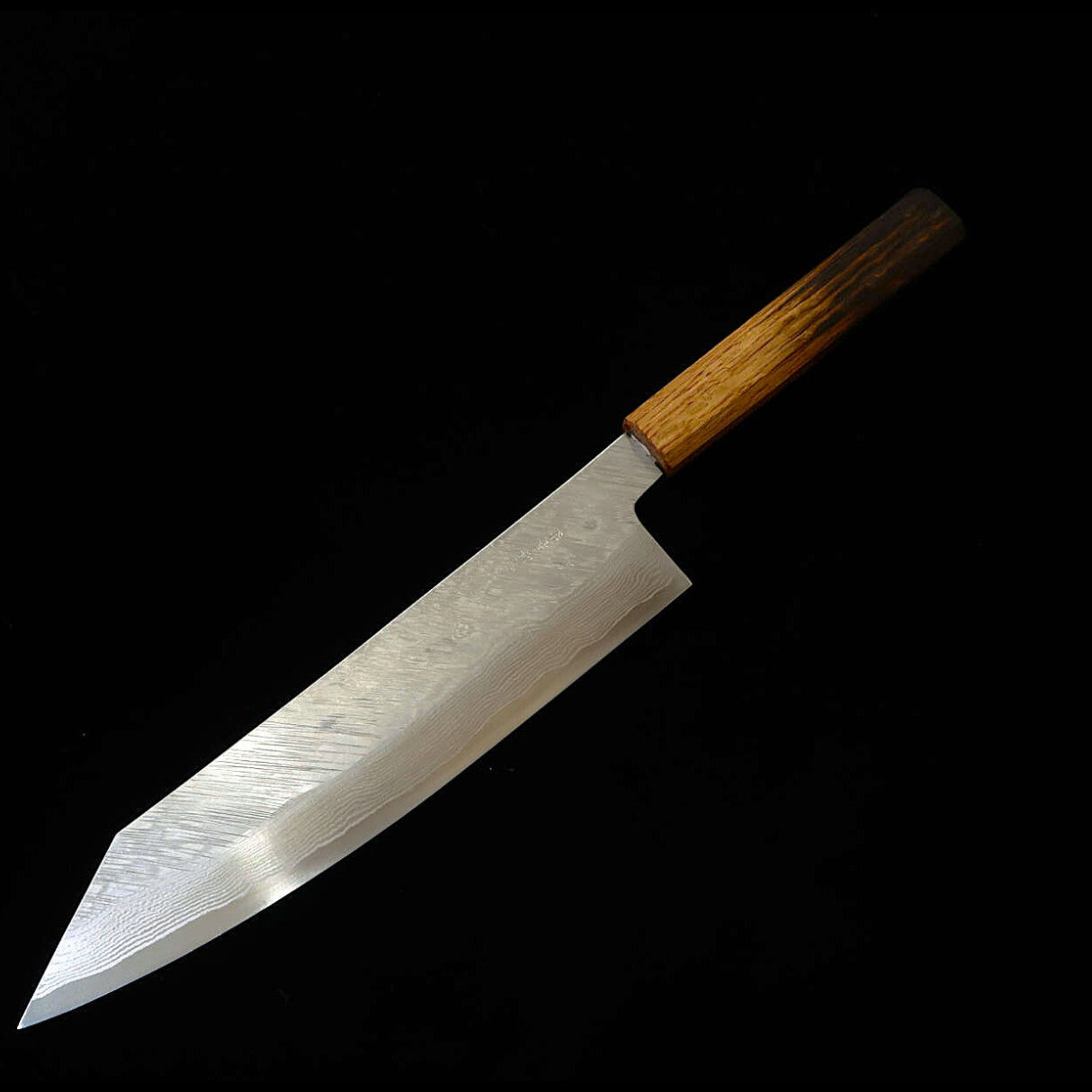 宮崎鍛冶屋  MIYAZAKI KAJIYA ZA18 鎚目ダマスカス サブゼロ - 椿 - 切付牛刀 - 焼漆樫柄 （240mm）