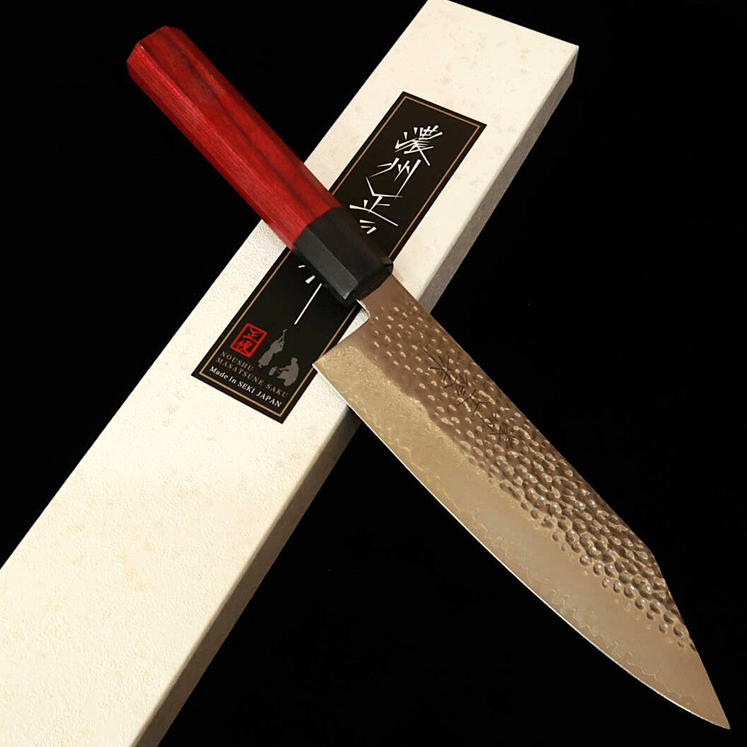 V.ROAD Nosyu Masamune Kiritsuke, VG10 Tsuchime 33-Layer Damascus, Laminated Reinforced Handle Red x Black (180mm)
