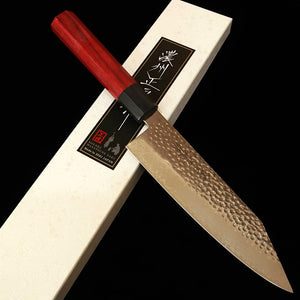 V.ROAD Noshu Masatsune V.ROAD kiritsuke VG10 martelé damas 33 couches manche laminé renforcé rouge × noir (180 mm)