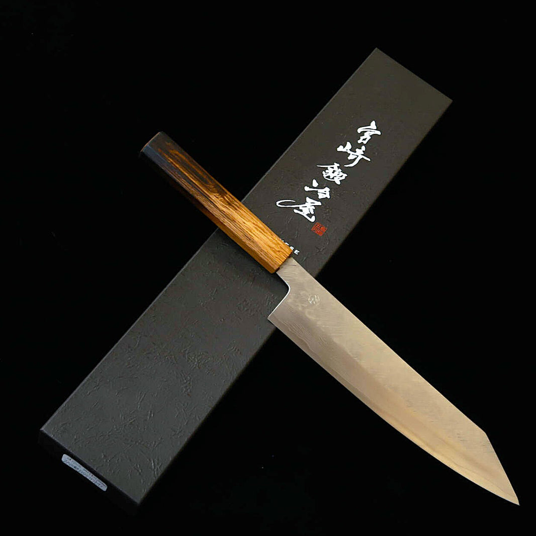 宮崎鍛冶屋  MIYAZAKI KAJIYA ZA18 鎚目ダマスカス サブゼロ - 椿 - 切付牛刀 - 焼漆樫柄 （240mm）